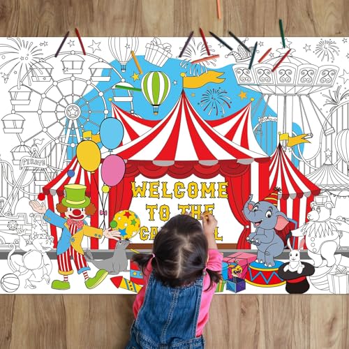 Circus Carnival Giant Coloring Poster - Jumbo Tablecloth for Kids