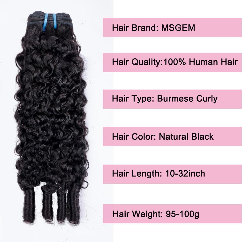 MSGEM Burmese Curly Bundles Human Hair 20 22 24 Inches 3 Bundles Remy Hair 100% Unprocessed 3C4A Spiral End Natural Color for Black Women