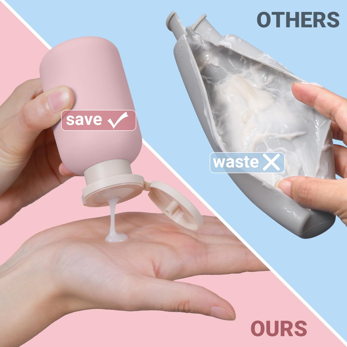 ASEVAT 3.4 oz Plastic Squeeze Bottle for Lotion, Plastic Empty Shampoo Conditioner Container, Plastic Travel Size Toiletries Bottles for Shampoo, Lotion, Cream and Liquids (3 Pcs)