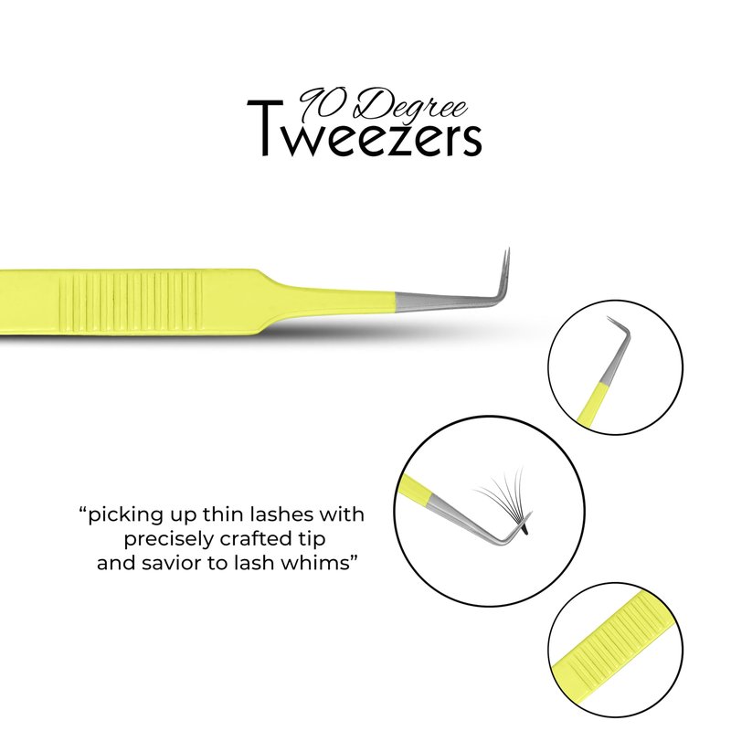 SIVOTE Lash Tweezers for Eyelash Extensions Fiber Tips, Set of 3, Volume, Volume Boot, 90 Degree Tweezers, Blue Yellow Orange