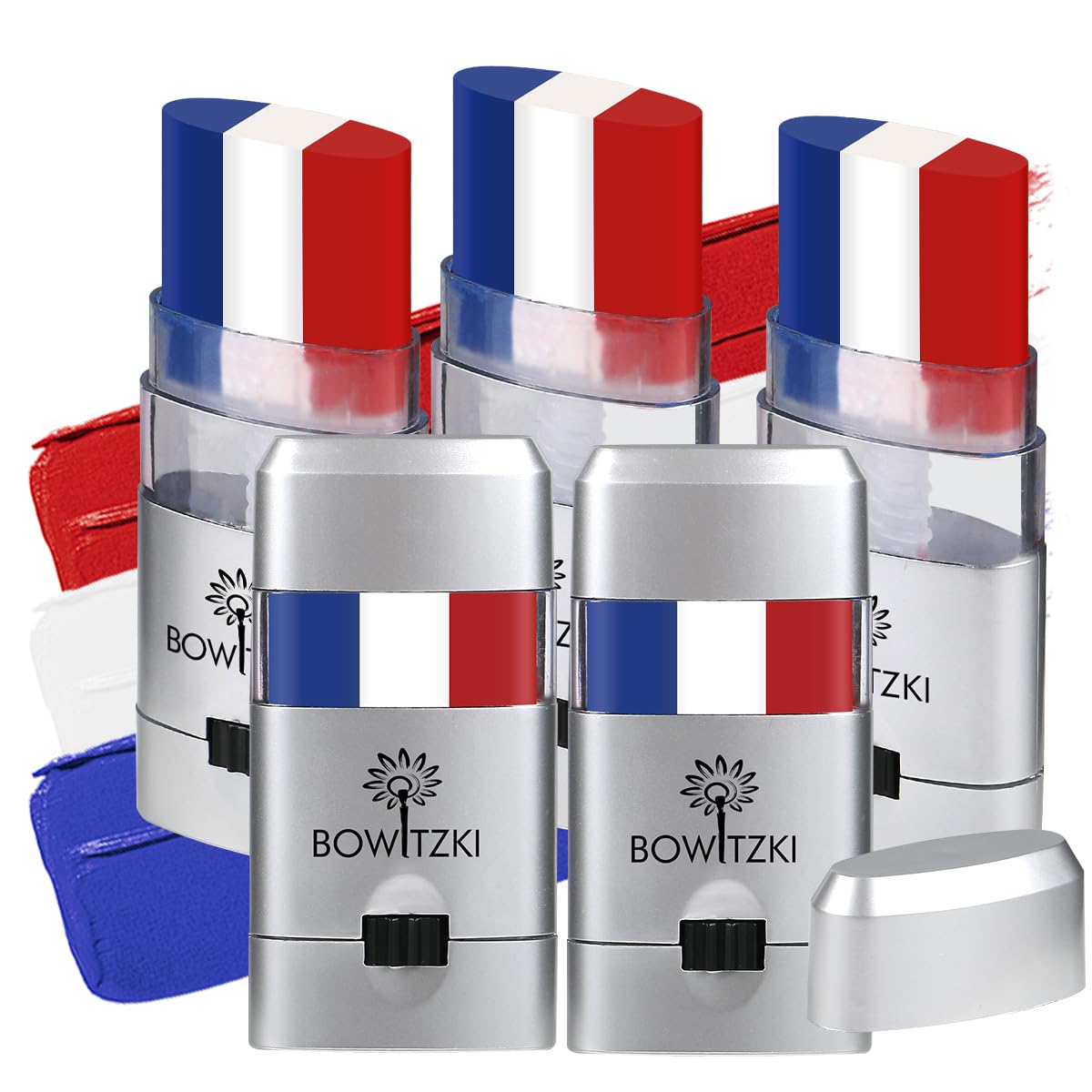 Patriotic Face Paint Sticks - 5PCS Red, White & Blue Makeup for 4th of July | Waterproof Eye Black for Sports Fans
