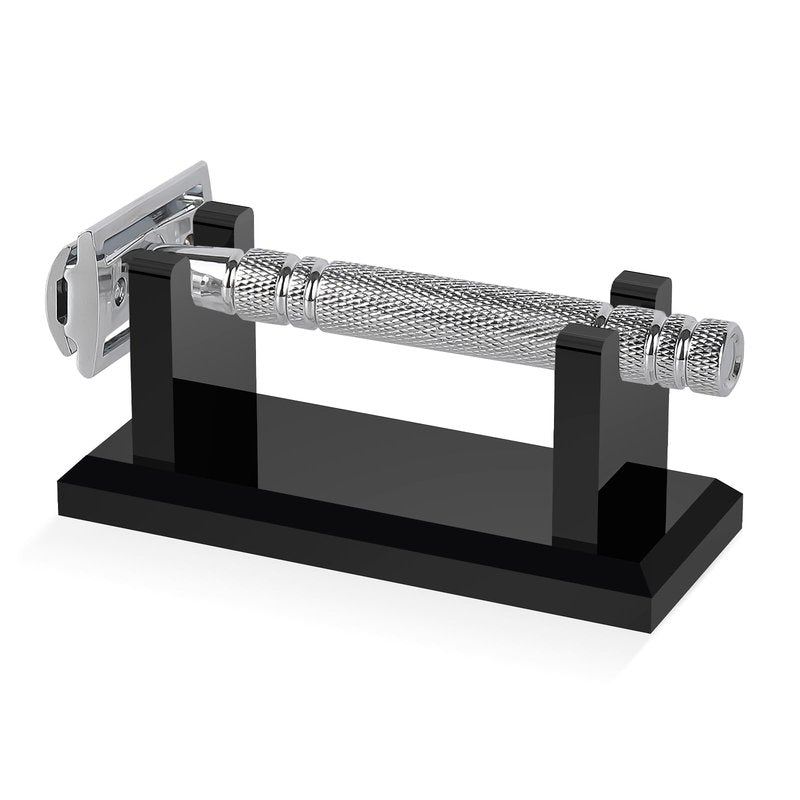 Linkidea Acrylic Men's Razor Stand, Stable Bathroom Holder for Safety Razors, Easy Clean, Compatible with Viking Blade Chief & Shaving Revolution Razors (Black)