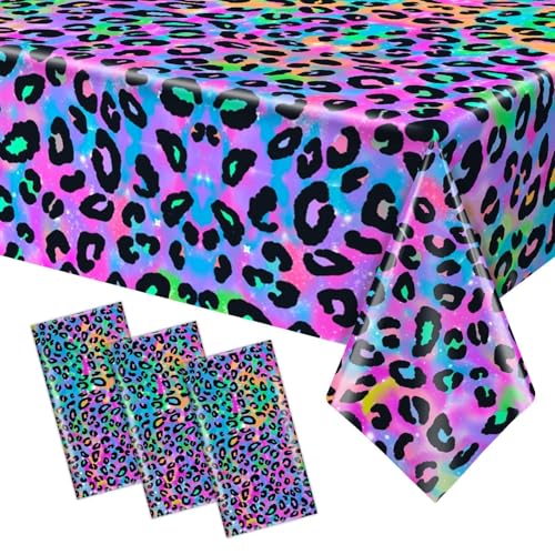 Neon Leopard Print Disposable Tablecloths - 3 Pack for Parties