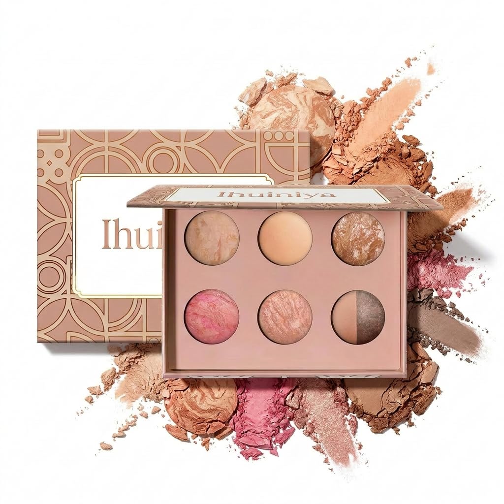 Baked Makeup Palette - All-in-One Eyeshadow, Blush & Highlighter | 6 Neutral Warm Tones, Travel-Friendly Compact
