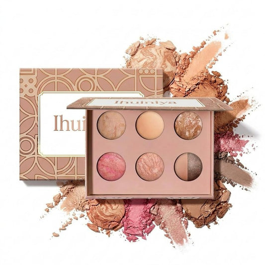 Baked Makeup Palette - All-in-One Eyeshadow, Blush & Highlighter | 6 Neutral Warm Tones, Travel-Friendly Compact