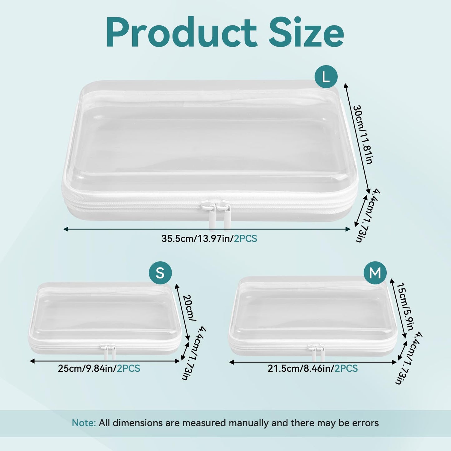 Fantasyon 6 Pack Clear Hard Shell Zipper Case, Travel Makeup & Toiletry Organizer, Hard Plastic Cosmetic Bag for Storage, Transparent Zippered Pouches (14", 10", 8")