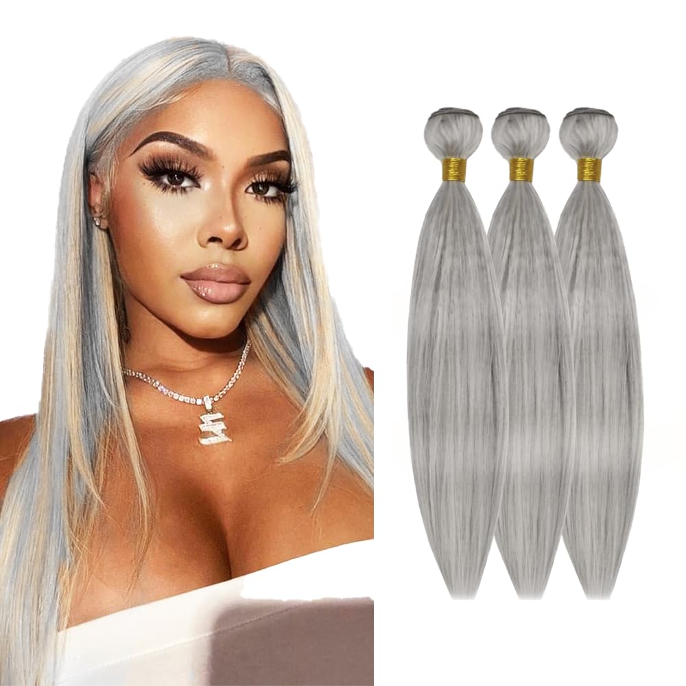 34 34 34 Inch Grey Bundles Human Hair 613 Human Hair Bundles Silver Straight Bundles Unprocessed Brazilian Virgin Hair 3 Bundles PGrey/613 Straight Bundles Hair Weave 100g/Pc