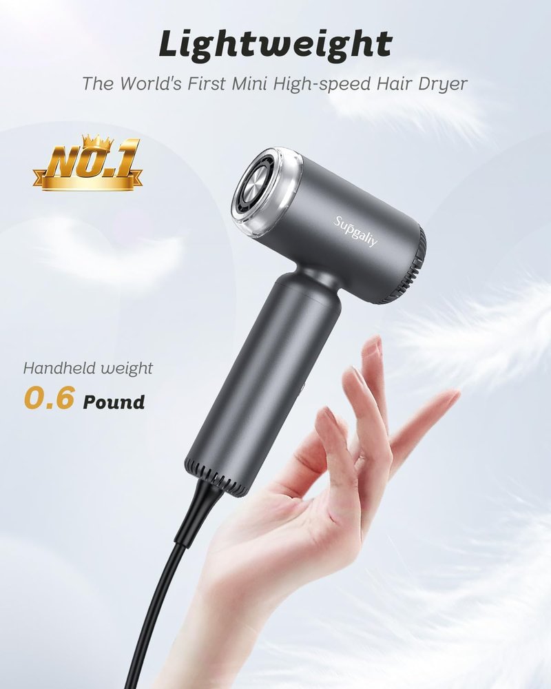 Dual Voltage Hair Dryer - High-Speed Ionic Blow Dryer for Fast Drying | Compact Travel Hairdryer with Magnetic Curly Diffuser, 100-240V
