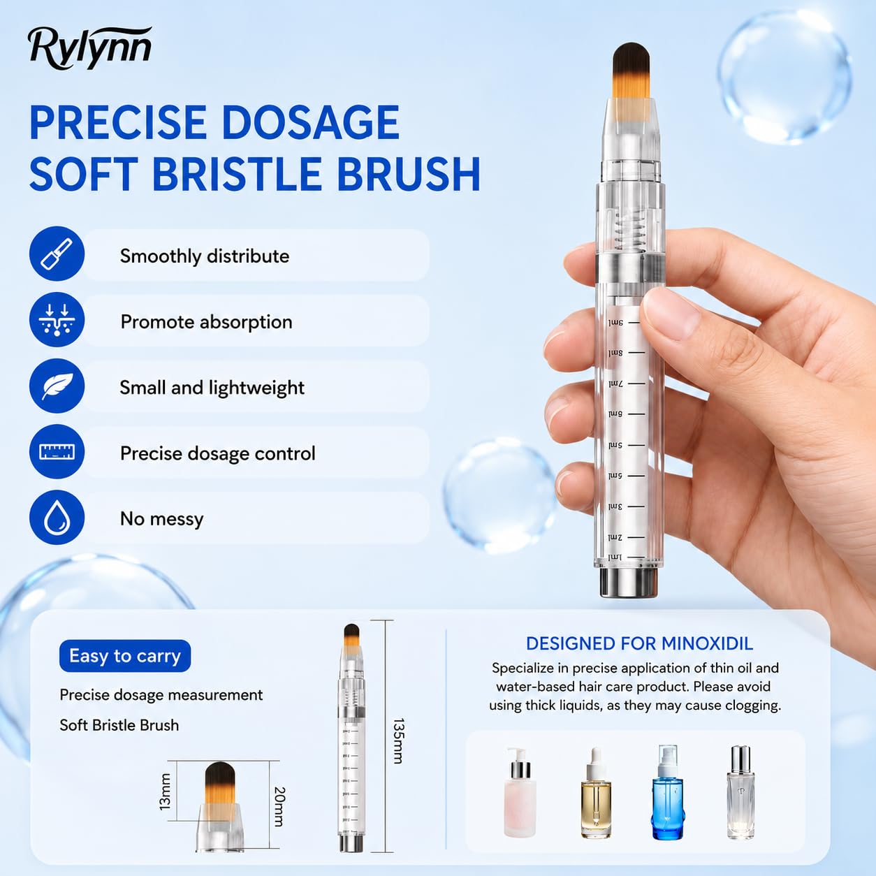 Minoxidil Applicator Brush Set - 7 in 1 Portable Kit for Hairline, Eyebrow & Beard Growth | Scalp Comb & Essential Oil Applicator