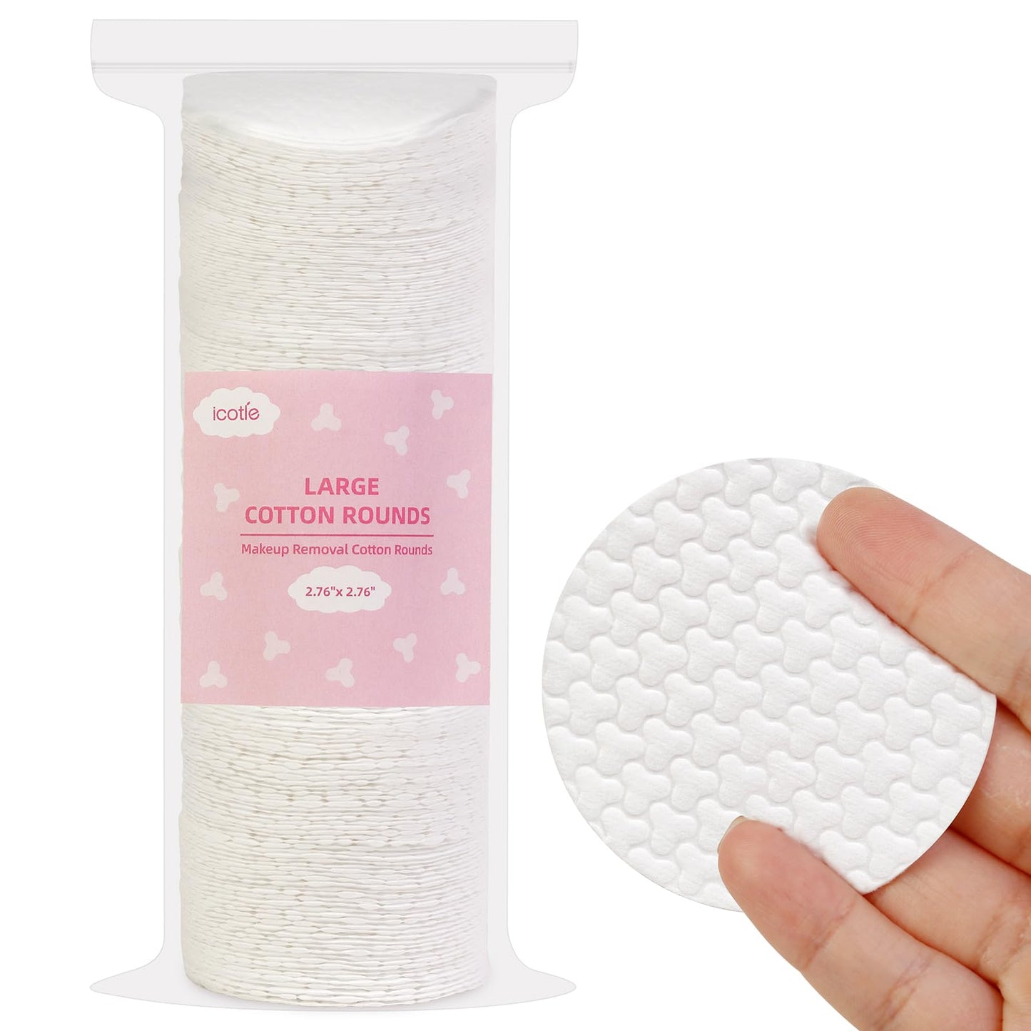 ICOTLE 200 Count Large Cotton Rounds, 100% Pure Cotton Pads, 2.76 Inch Diameter, Soft and Skin-Friendly, Dual-Sided for Makeup Removal, Skincare, Facial Care and Daily Cleansing