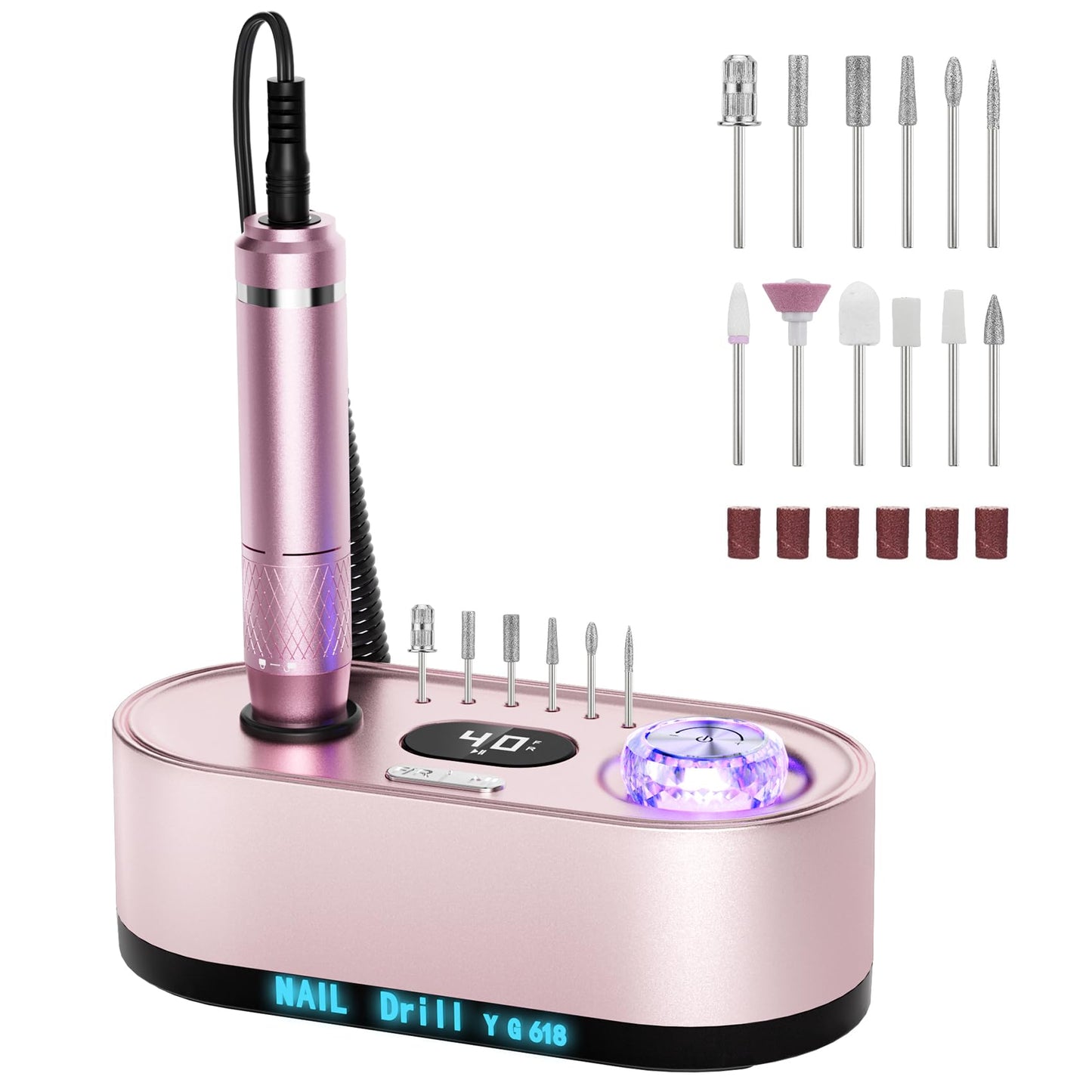 GOLEEXU Nail Drill Electric File: 40000RPM Professional E File Kit E File Machine Filer for Shaping, Buffing, Removing Acrylic Gel Nails, Manicure Pedicure Kit with 12Pcs Nail Bits, Home Salon Use