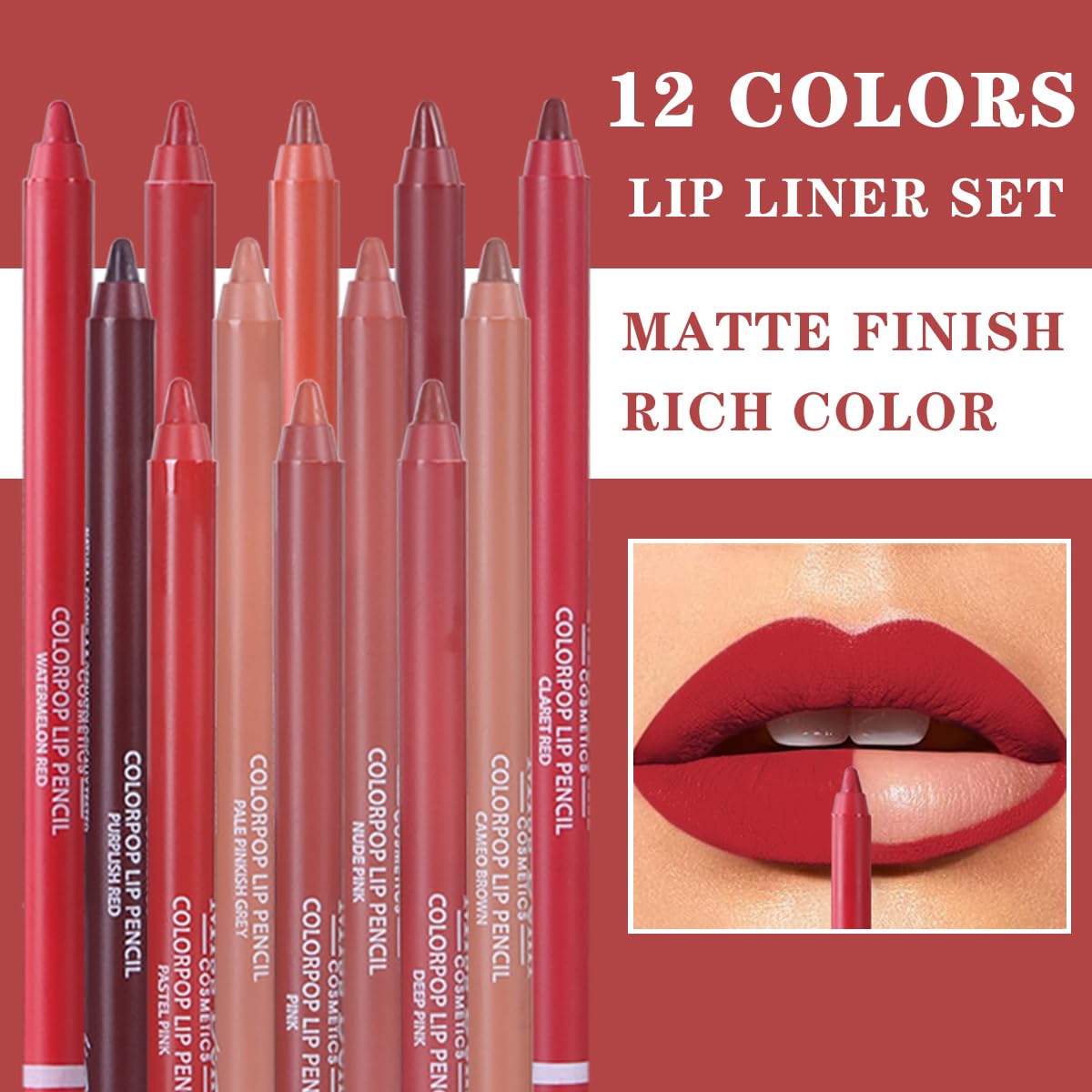 12-Color Matte Velvet Lip Liner Set | Creamy Pigmented Soft Pencils for Women