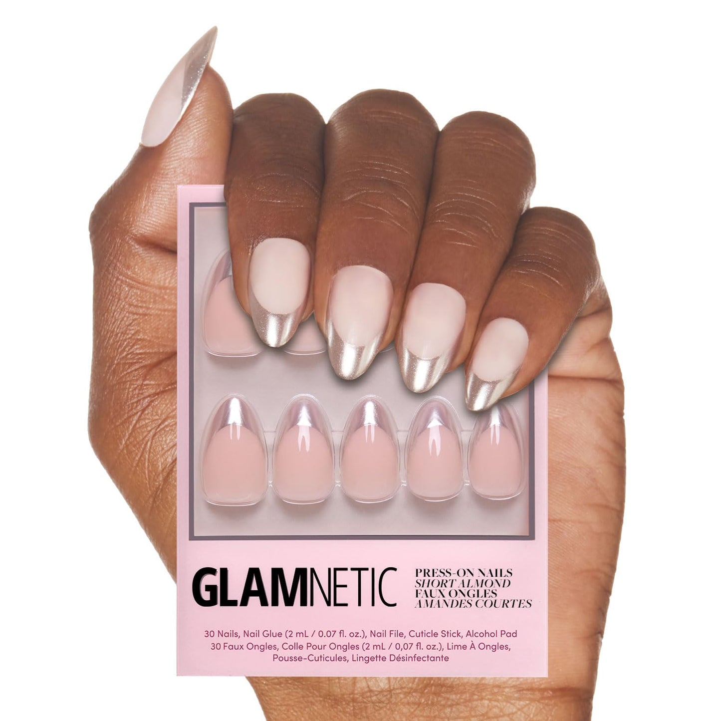 Glamnetic Press On Nails - Into Blue | Glazed Short Oval Fake Nails with Periwinkle French Tips | 30 Nail Kit with Glue, 15 Sizes