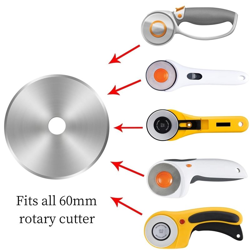 AMASEWART 60mm Rotary Cutter Blades Fits Fiskars Olfa, Replacement Rotary Blade for Fabric, Quilting, Sewing and Arts & Crafts, Pack of 10