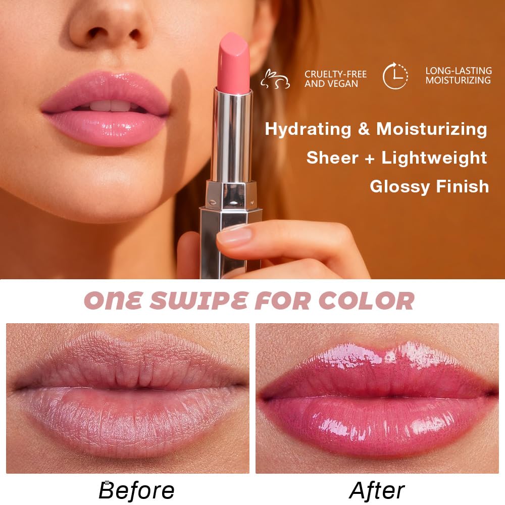 Rose Honey Lipstick - Moisturizing Tinted Lip Balm for Older Women | Hydrating & Nourishing Shine, 05 Rose