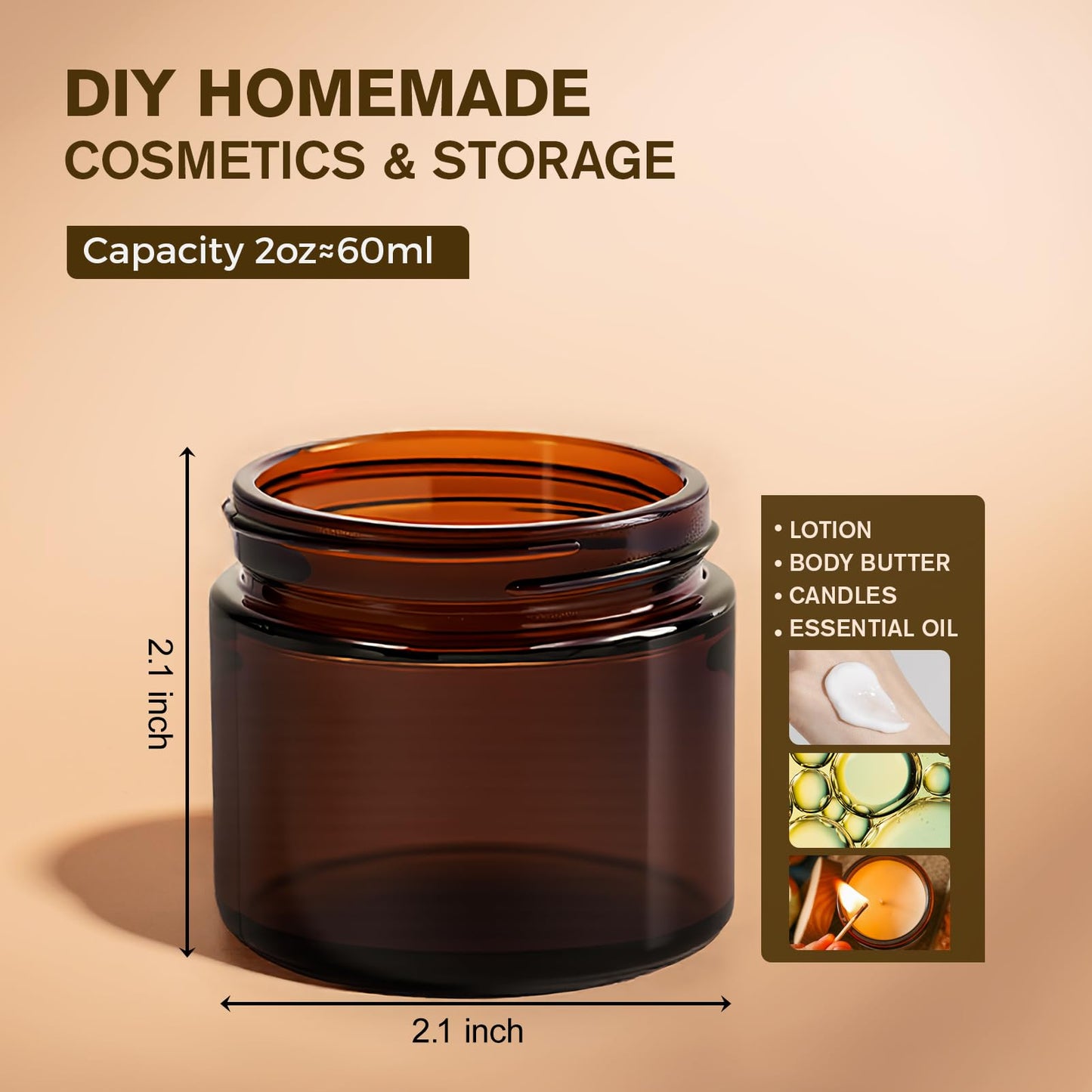 11 Hoa Kinh 2oz Jars with Lids 40 Pack Amber Glass Jars with Lids Empty Cosmetic Containers Round Airtight Glass Jar with Black Lid for Storing Lotions Powders Ointments