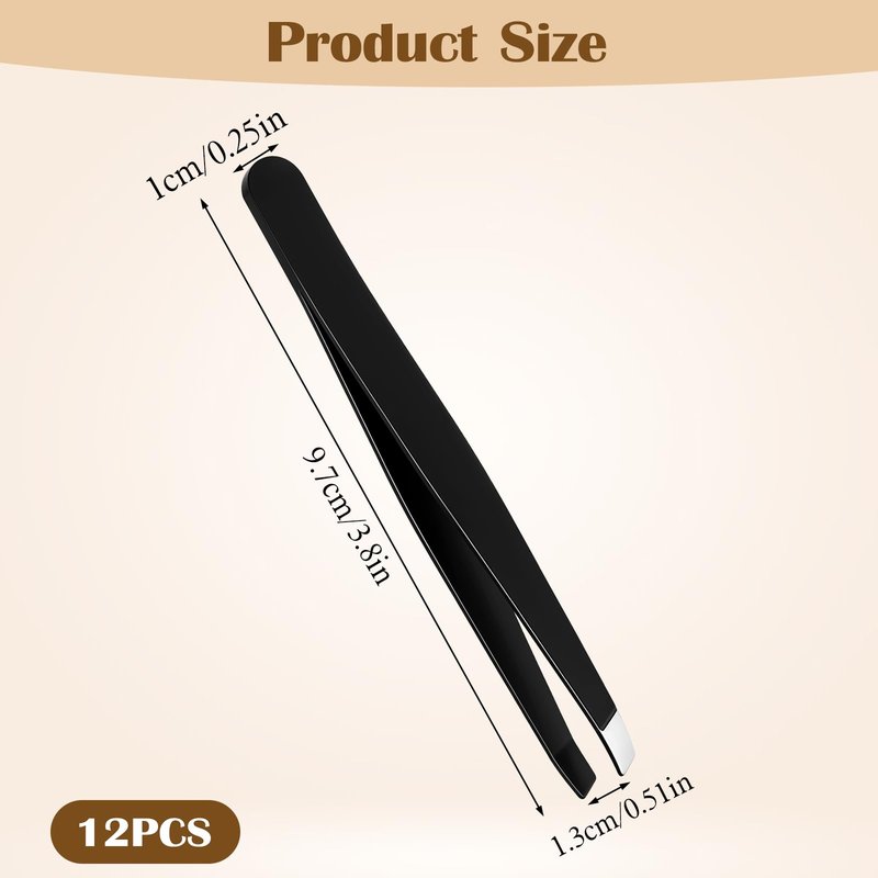 Tweezers for Eyebrows, 12 Pcs Eyebrow Tweezers Set Stainless Steel Slant Tip Tweezer Bulk Brow Tweezer for Women Men Facial Hair, Black