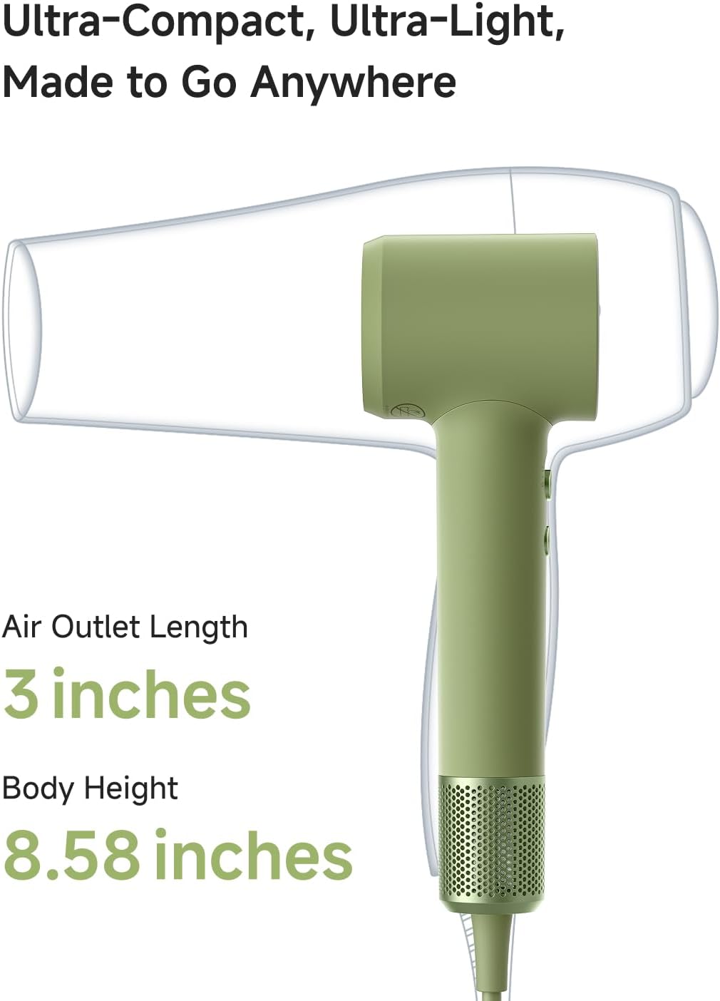Laifen Mini Hair Dryer - Lightweight Ionic Blow Dryer with 200M High Speed Motor | Low Noise, Compact Design
