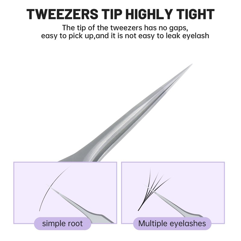 Natuhana High Precision Lash Tweezers for Individual and Volume Eyelash Extensions Premium Stainless Steel Straight Fiber Tip Professional Isolation Tweezer