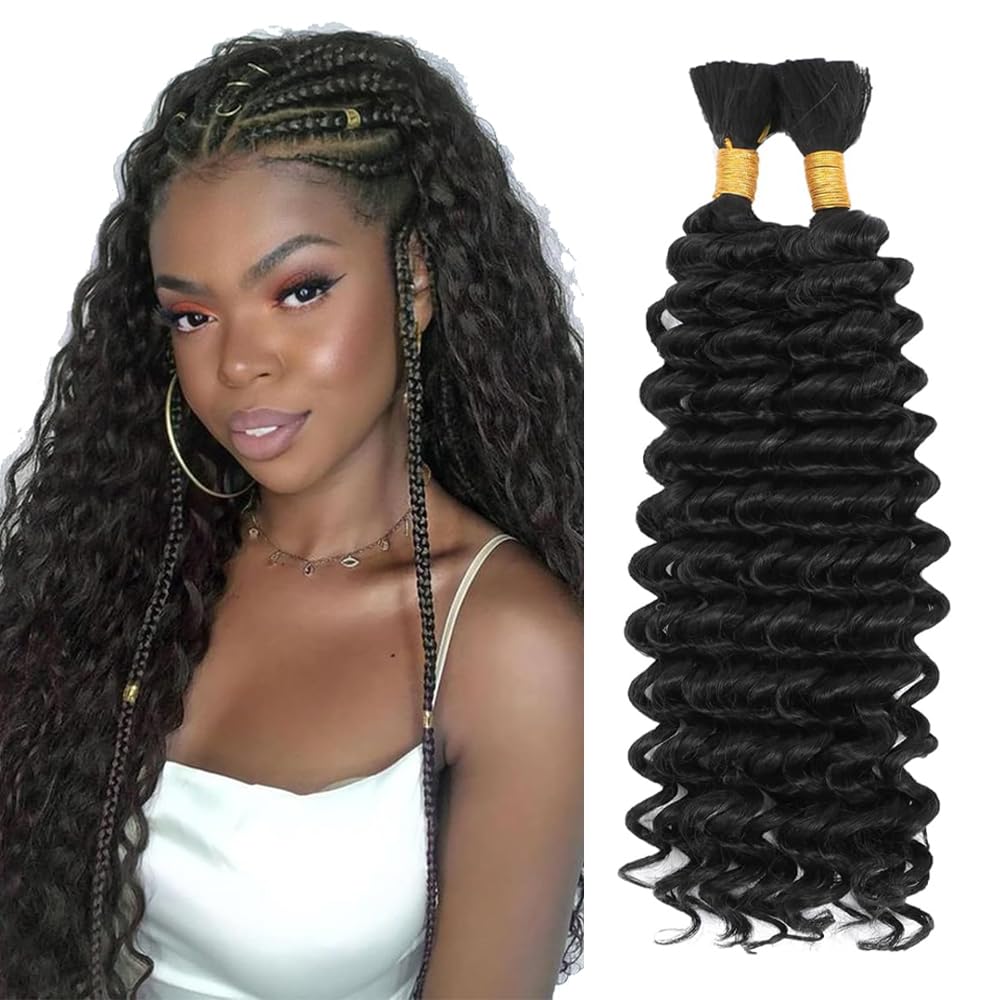 1B Boho Hair For Braiding Black Human Braiding Hair Pre Stretched Color 1B Deep Curly Wave Braids Natural Black Bulk Bohemian Braids HuxoWax 100g 18 18 Inch