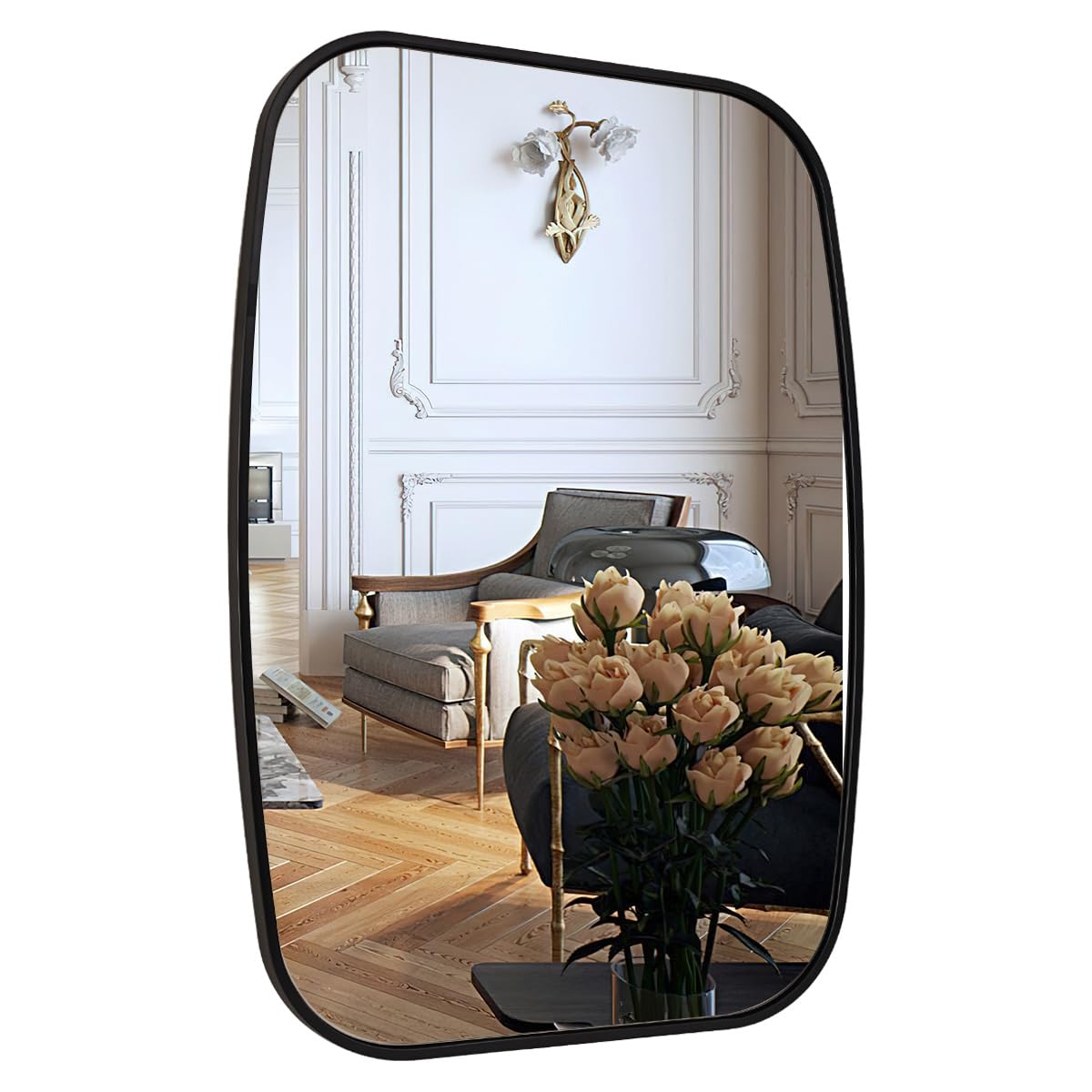 ANDY STAR Black Oval Square Mirrors for Bathroom, 24x32 Inch Oblong Bathroom Mirrors for Over Sink, Modern Metal Vanity Mirror, SUS304 Squoval Tube Frame, Wall-Mounted Vertically or Horizontally