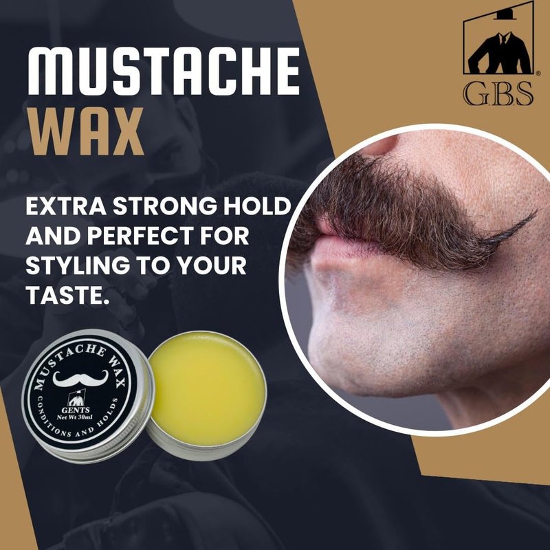 G.B.S Fragrance-Free Extra Strong Hold Mustache Wax, Black Beard Filler Pen, Handmade Pocket Mustache Comb & Precision Trimming Scissors – 3 Piece Set for Styling & Detailing