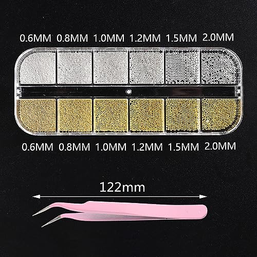 SUTOKAKA 3D Nail Art Studs Set - Gold & Silver Metal Caviar Beads