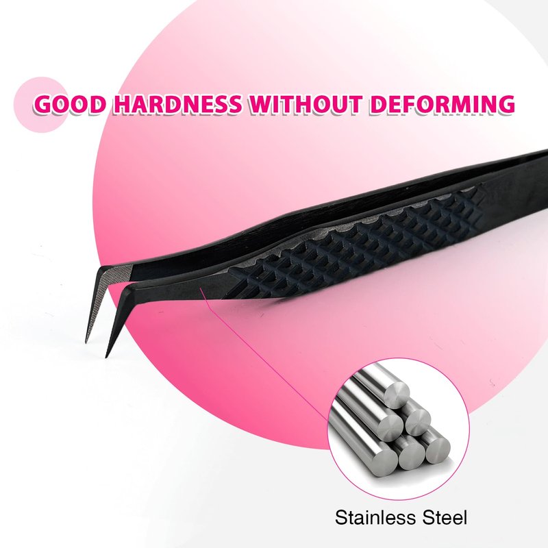 TDANCE Lash Tweezers for Eyelash Extensions, Diamond Grip 90 Degree Fiber Tip Lash Tweezers, Stainless Steel Lash Extension Tweezers(Black-01)