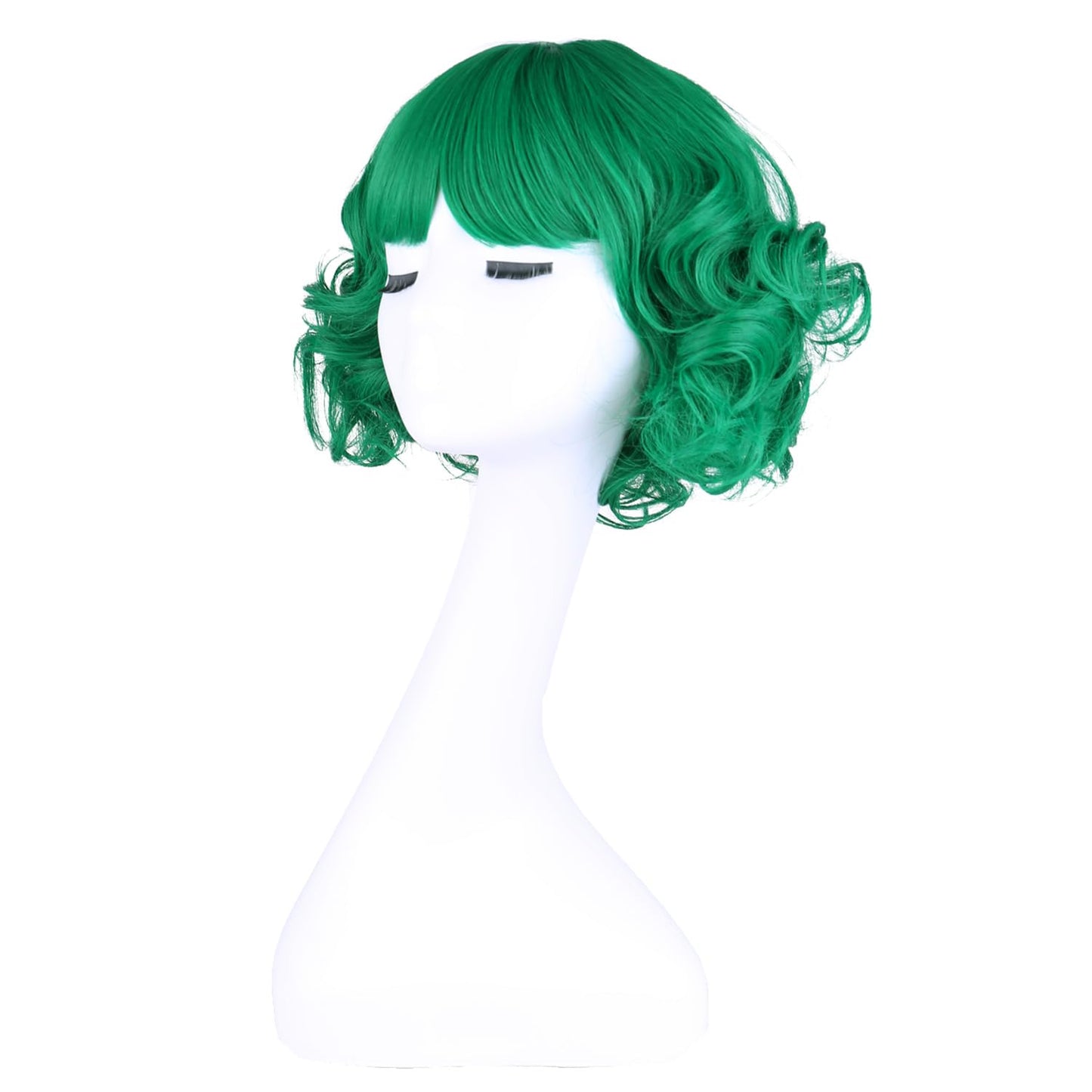 MAGQOO Green Wigs for Women Girls Short Curly Wavy Fluffy Dark Green Wig with Bangs Halloween St Patricks Cosplay Costume Party Wig