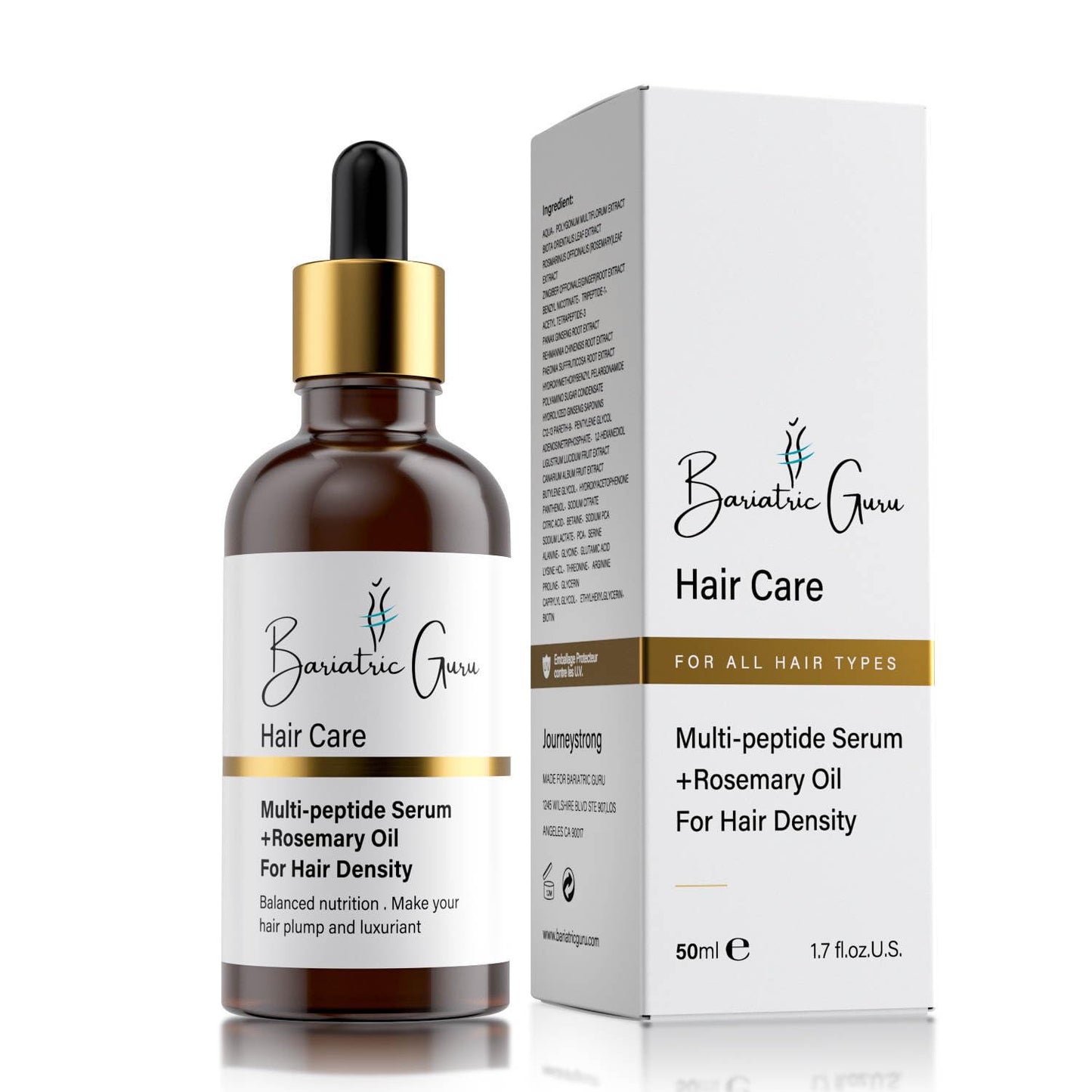 Bariatric Guru Hair Growth Serum with Multi-Peptides, Rosemary Oil, Biotin, Fo-Ti & Ginger – Nourishing Scalp Oil for Thinning Hair, Supports Thickness & Fullness for Women & Men, 50ML