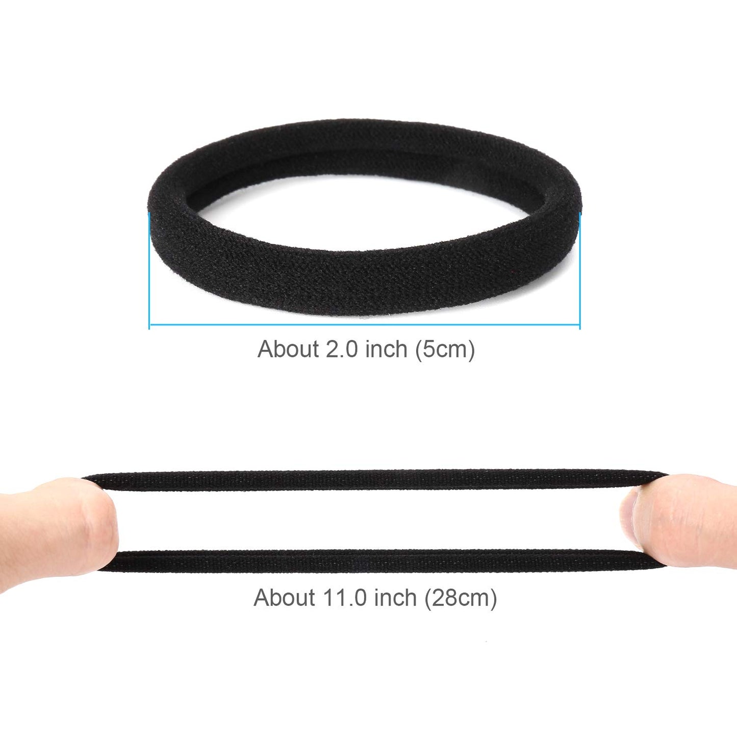 Black Hair Ties for Women - 50PCS Cotton Seamless Ponytail Holders | No Damage, 2 Inch Diameter