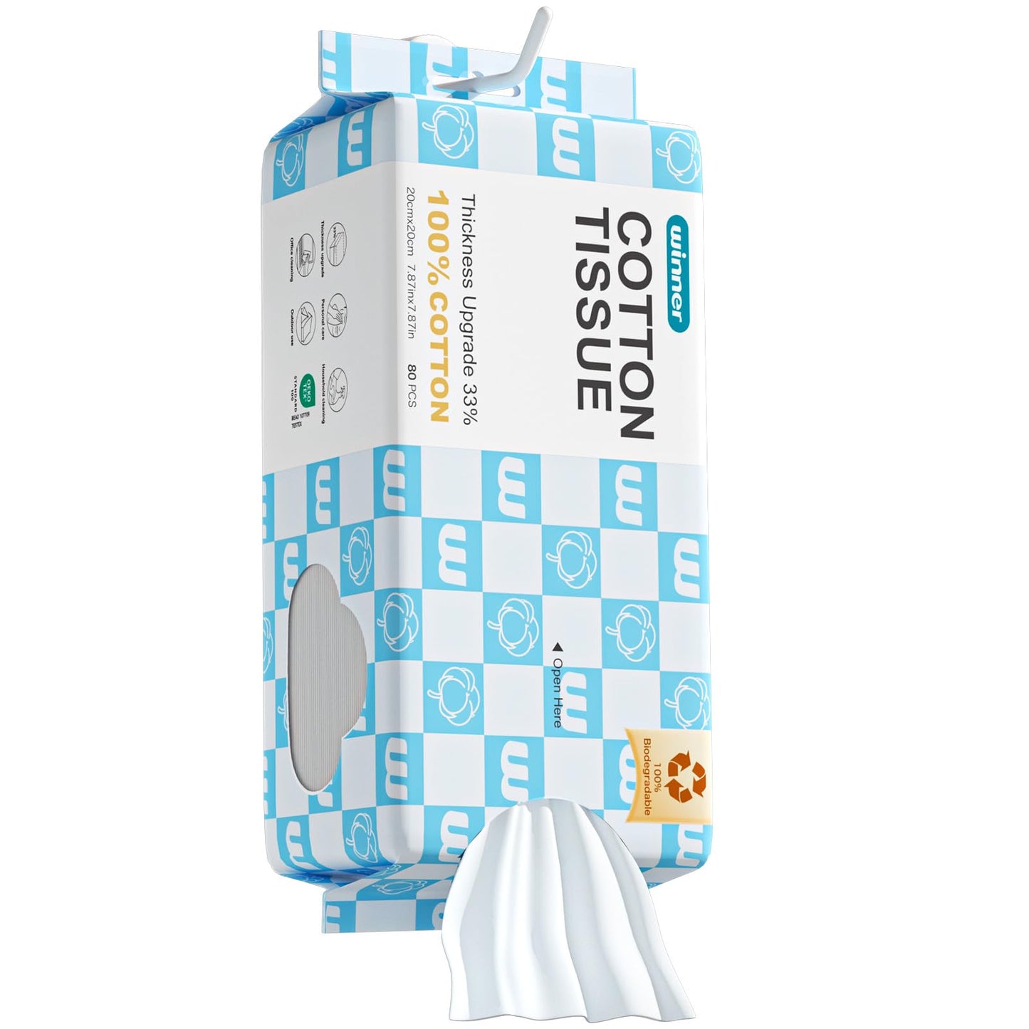 Winner Thicker Hangable Face Towels, 100% Cotton, 80 Count, 1 Pack