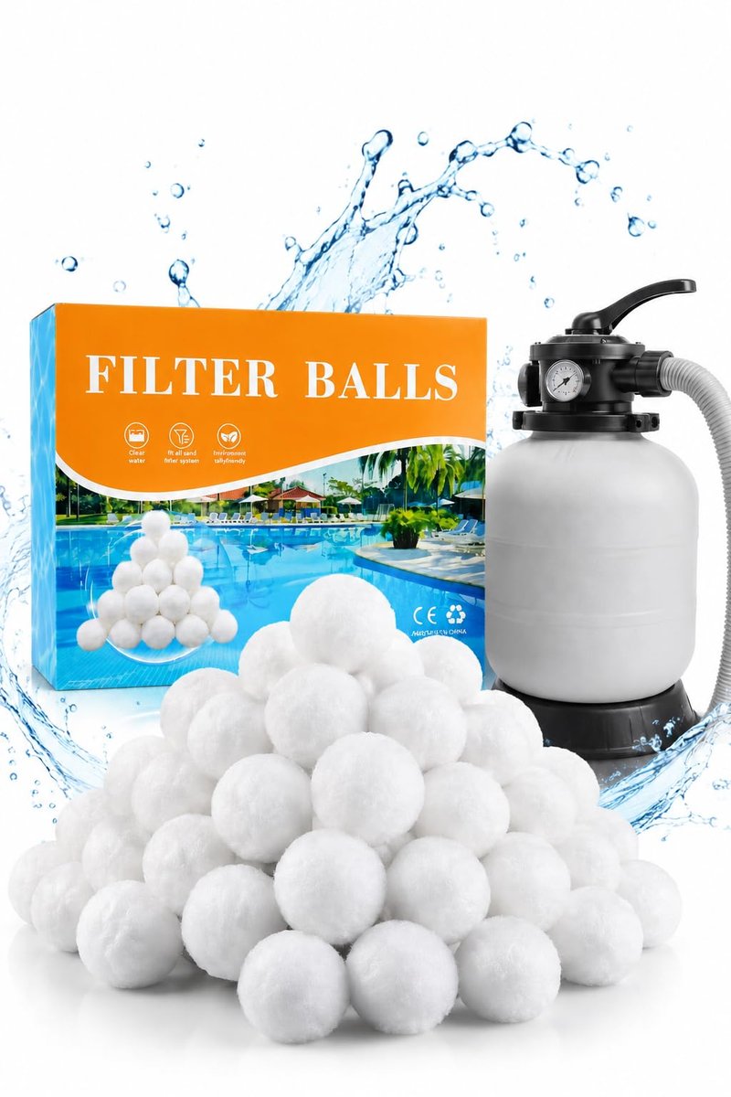 Makeforu 1.54 lbs Pool Filter Ball, for Swimming Pool Sand Filter, Lightweight Reusable Eco-Friendly Fiber Filter Ball, Replaces 50 lbs Pool Filter Sand (1, White)