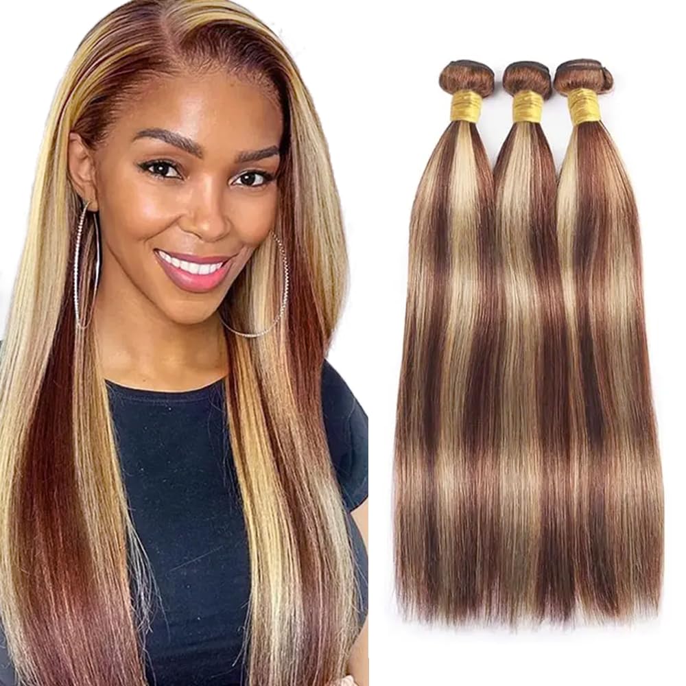 300g 613 Bundles Human Hair Reddish Brown Straight Bundles 20 22 24 inch Two Tone 613 and #33 Bundle