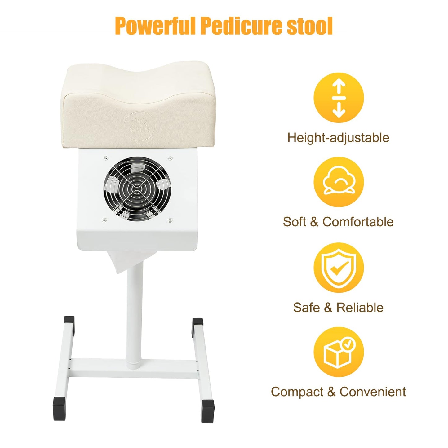 choayun Pedicure Foot Stool Stand, Height Adjustable Pedicure Manicure Footrest with Dust Extractor Fan & Bag, Non-Slip Pedicure Chair for Foot Massage Nail Beauty Salon Spa Tattoo (White)