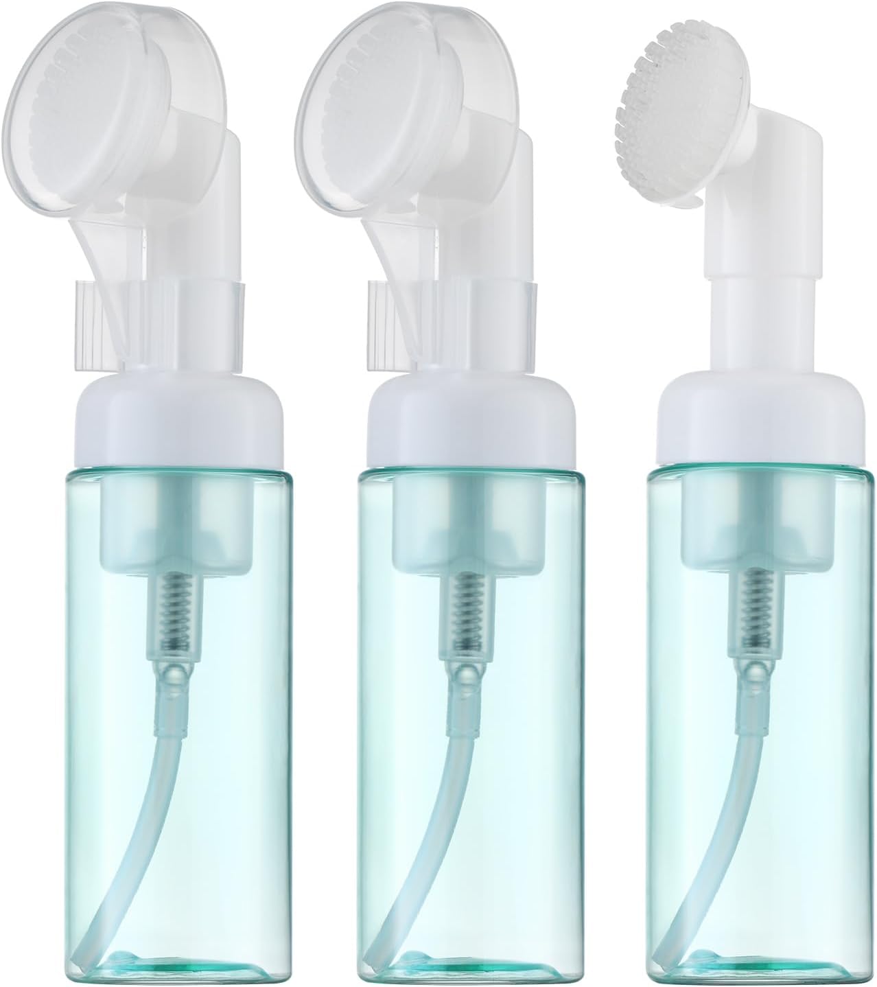 Foam Pump Dispenser Bottle Set - 2oz Empty Bottles with Brush for Hand Soap & Shampoo | Travel Size (3PCS, Green)