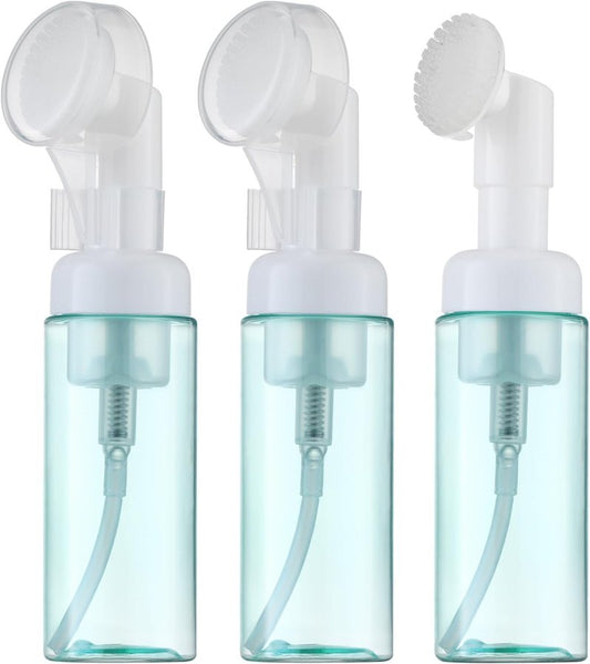 Foam Pump Dispenser Bottle Set - 2oz Empty Bottles with Brush for Hand Soap & Shampoo | Travel Size (3PCS, Green)