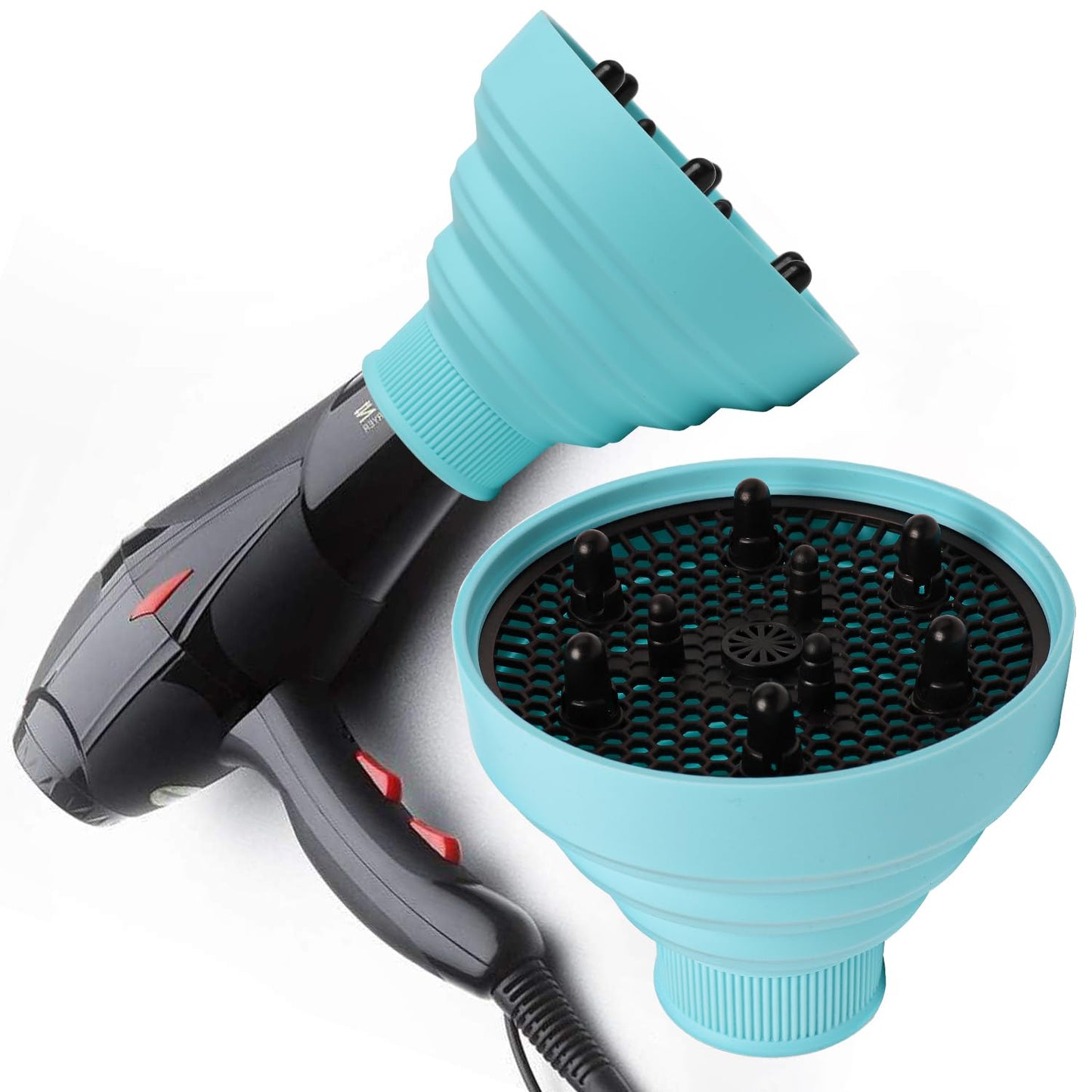 Collapsible Hair Dryer Diffuser Attachment - Portable & Foldable Hair Diffuser for Most Hair Dryers | Fits Nozzle Diameter 1.575-1.968 Inch - Blue