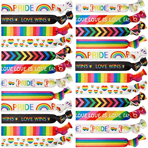 Rainbow Pride Hair Ties 24-Pack | Elastic Ponytail Holders for Women & LGBTQ Support