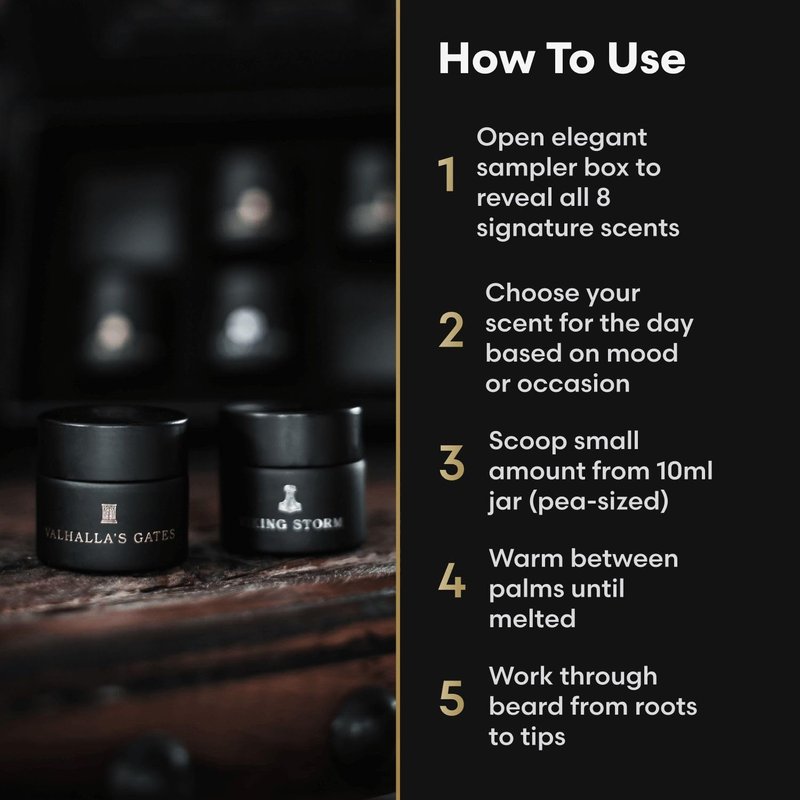 The Beard Struggle Balm Sampler Kit Set of 8 Warrior Glass Jars - Beard Balm for Men, Premium Gift Packaging - 8x 10g / 0.35 US. oz.