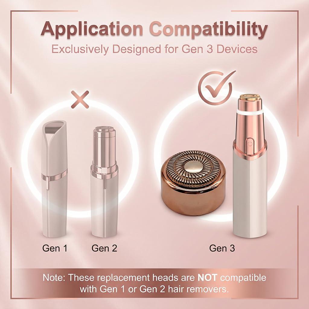 Replacement Heads New Generation 3 for Finishing Touch Flawless Facial Hair Remover, Double Ring Precision Blades Heads for Flawless Gen 3 Device, Pack of 4