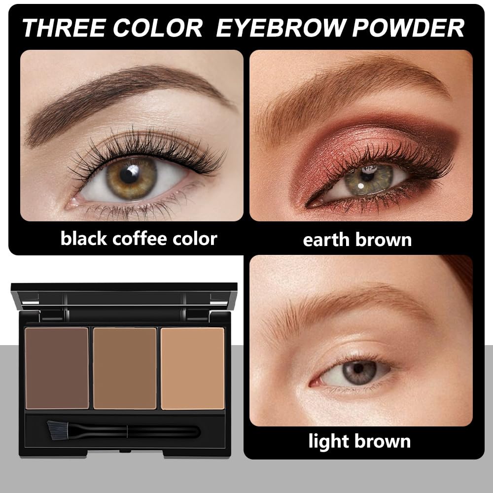 Eyebrow Powder Kit - Dark & Medium Brown Shades | Long-Lasting Waterproof Formula with Brush for Defined Natural Brows