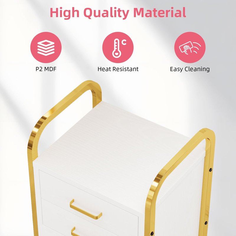 4ever2buy Salon Station for Hair Stylist, Rolling Salon Trolley Cart with Wheels, Beauty Barber Station with 2 Drawer & Cabinet, Mobile Storage Cabinet for Barbershop, Spa&Tattoo, White and Gold