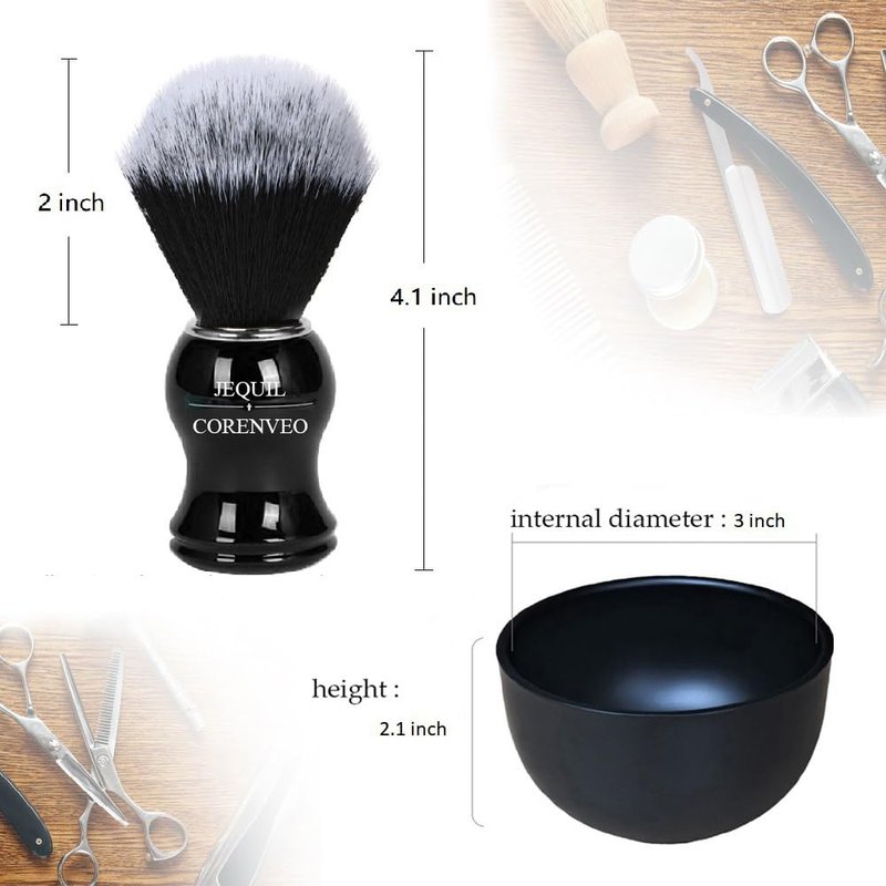 JEQUIL&CORENVEO Men's Shaving Brush Set, 3pcs Synthetic Shaving Brush with Acrylic Stand and Steel Bowl