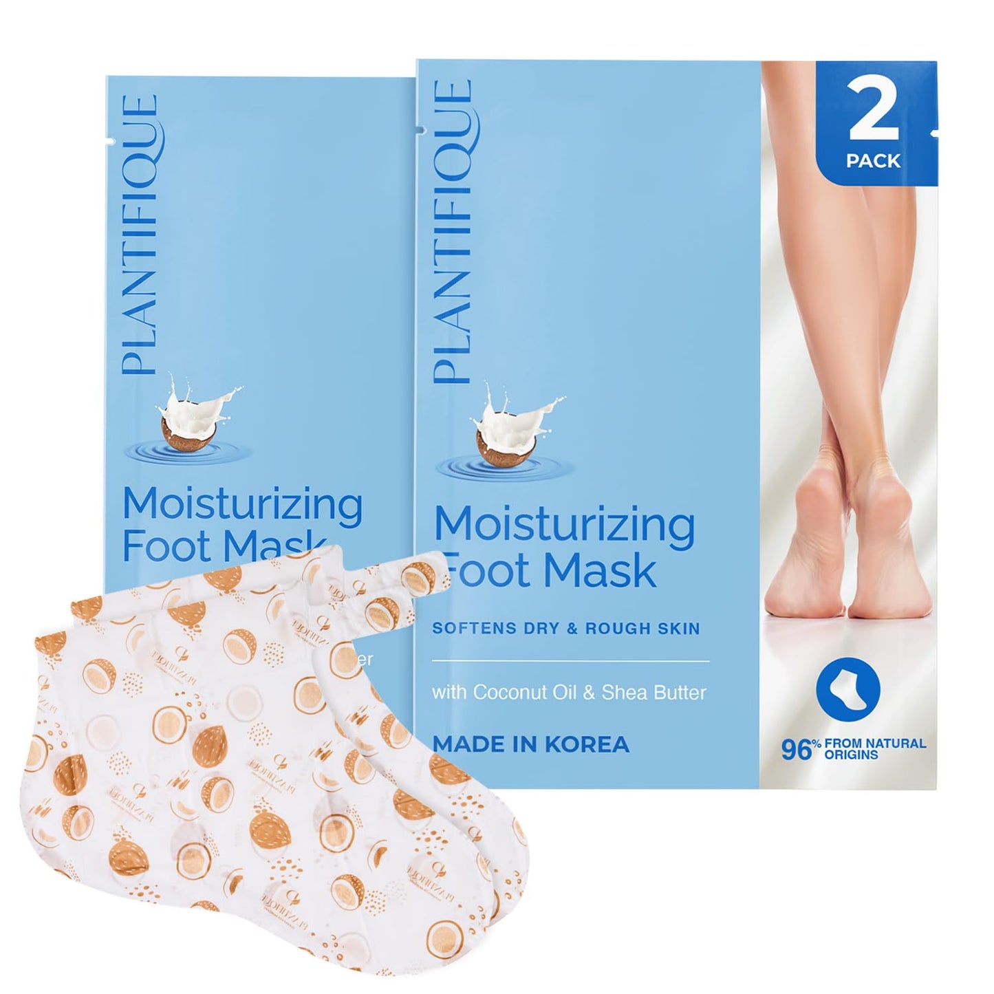 Korean Foot Mask - Hydrating Shea Butter Socks for Dry, Cracked Feet | 2 Pairs for Soft Heels & Intense Moisturizing