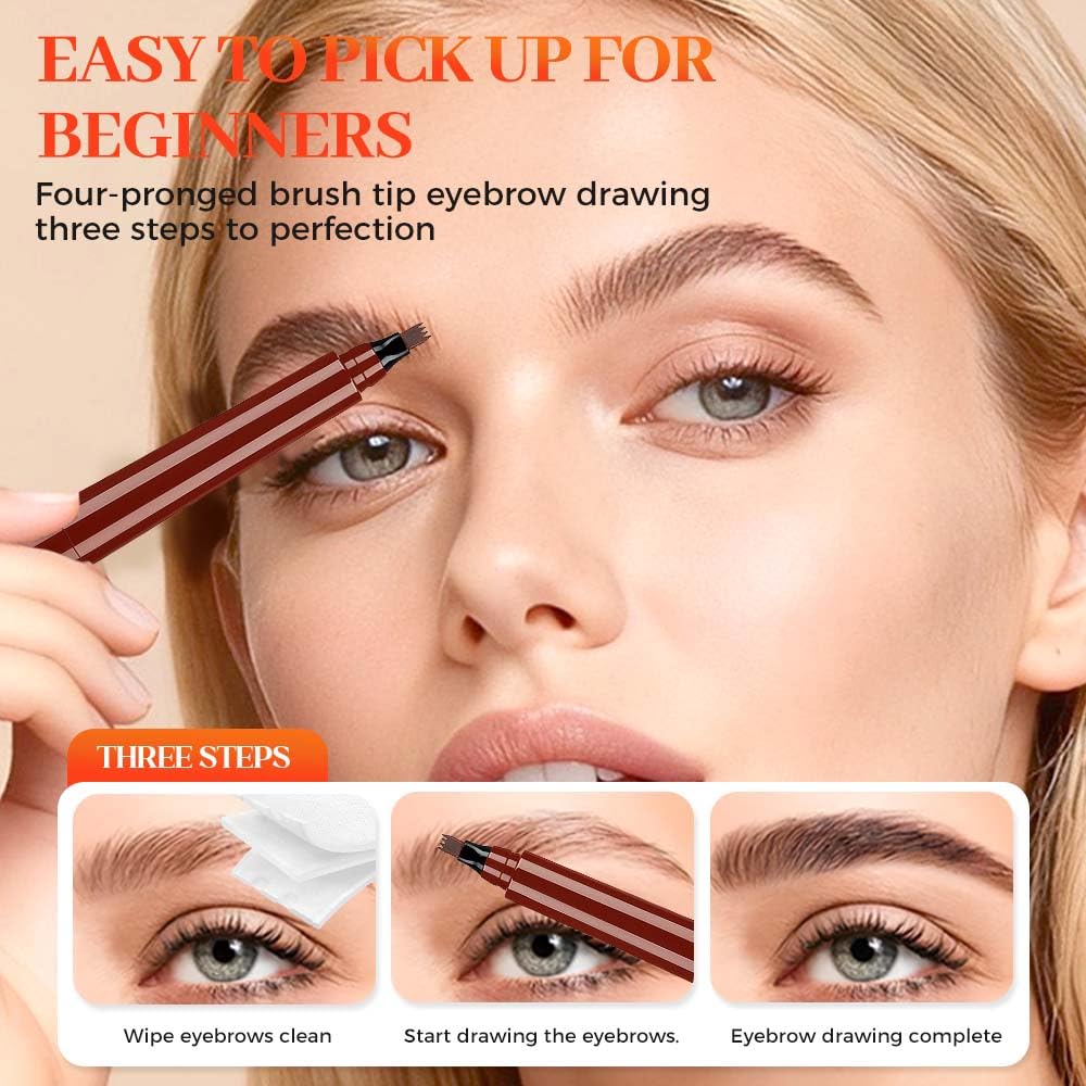2 Pcs Microblading Eyebrow Pencil, 2026 Upgraded Waterproof Microblading Eyebrow Pen, 3D Fork Tip Brow Pencils for Women with Hair Like Strokes Long Lasting (Gray)