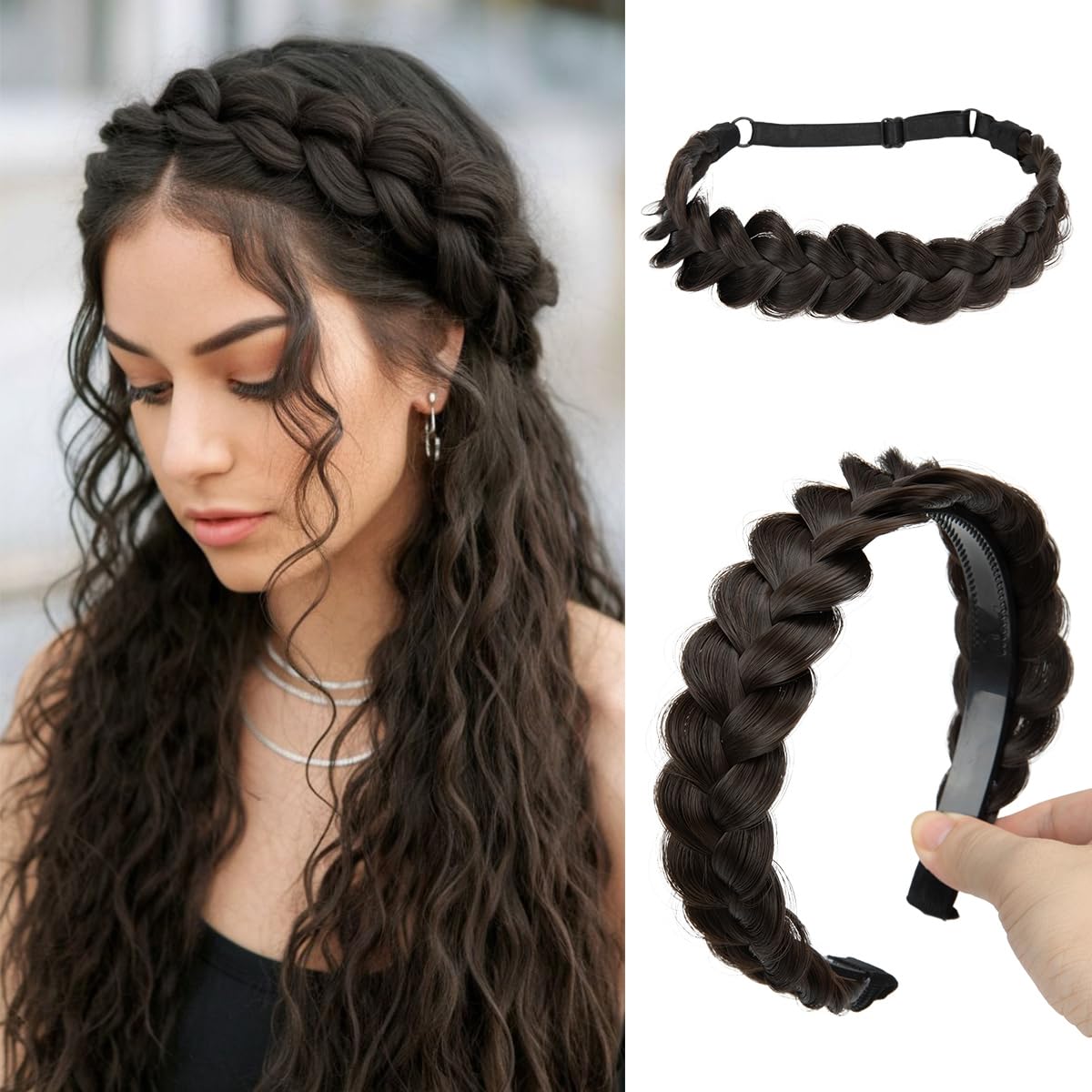 Braided Headbands for Women - Handmade Synthetic Hair Hoops | Sahara Beige 2-Pack