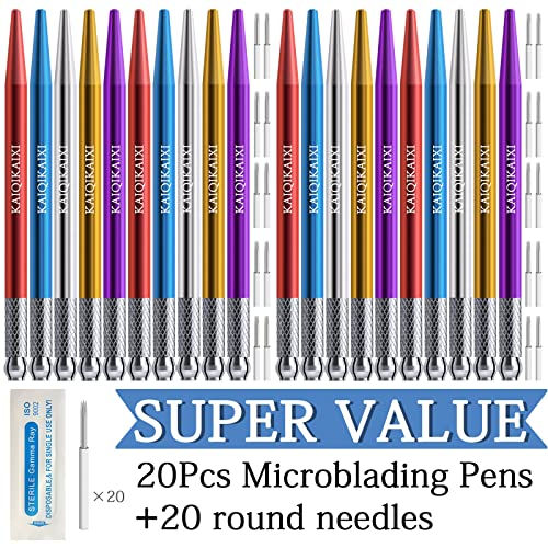 20-Pack Microblading Pens with Round Needles for Permanent Makeup