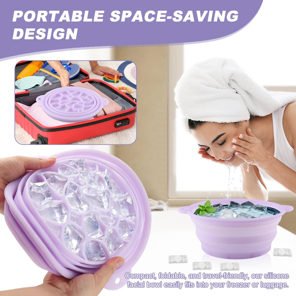 Face Bowl for Ice with Built-In Ice Tray, Collapsible Silicone Facial Ices Bath Bowl for Cold Plunge Therapys, Skin Tightening & Acne Relief, Portable Spa Tool for Home Travel