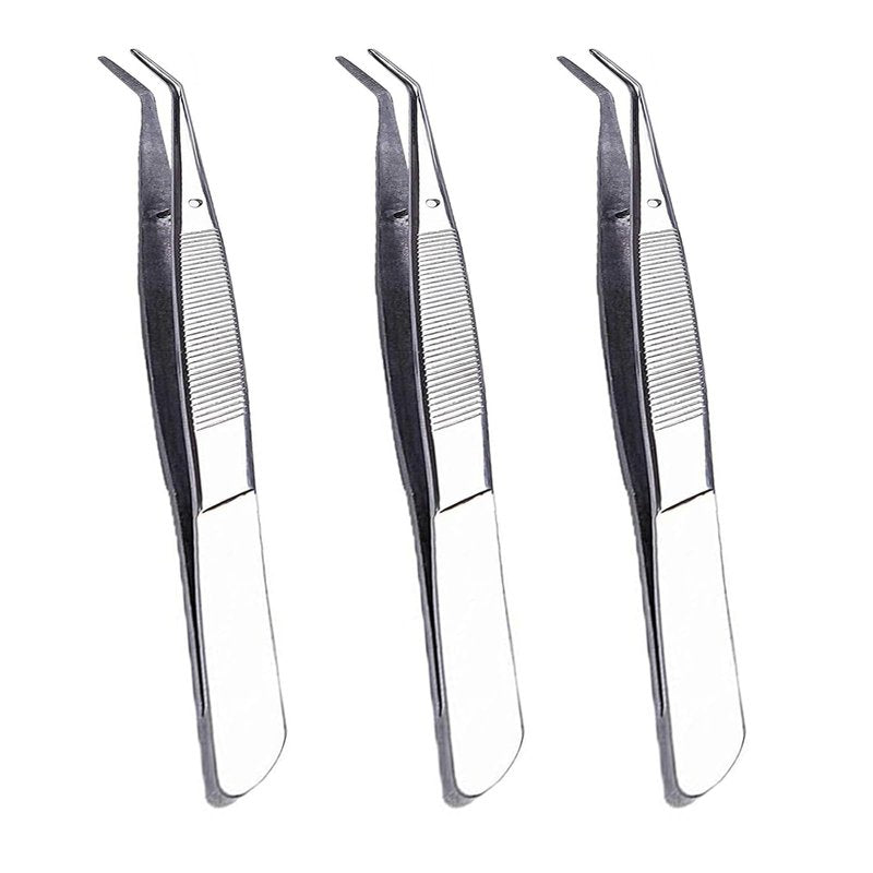 CiviLight 6 Pieces Sewing Machine Oil Tweezers - 6 Inch Long Curved Precision Stainless Steel Serger Tweezers for Craft With Serrated Bent Tips